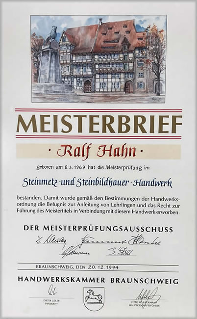 Ralf Hahn - Meisterbrief Steinmetz- und Steinbildhauer